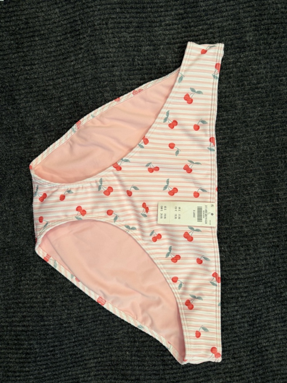 Hollister Pink & White Cherry Stripe Bikini Bottoms - NWT- XL